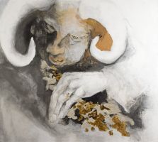 „Gehörnte N°01“ | 2017 | Gemälde-Collage Mischtechnik | 90 x 100 cm